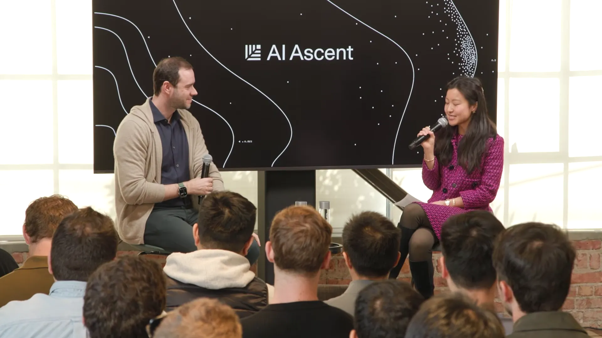 Karpathy contrasting vibe coding (floor) versus agentic engineering (ceiling) on stage at Sequoia AI Ascent 2026