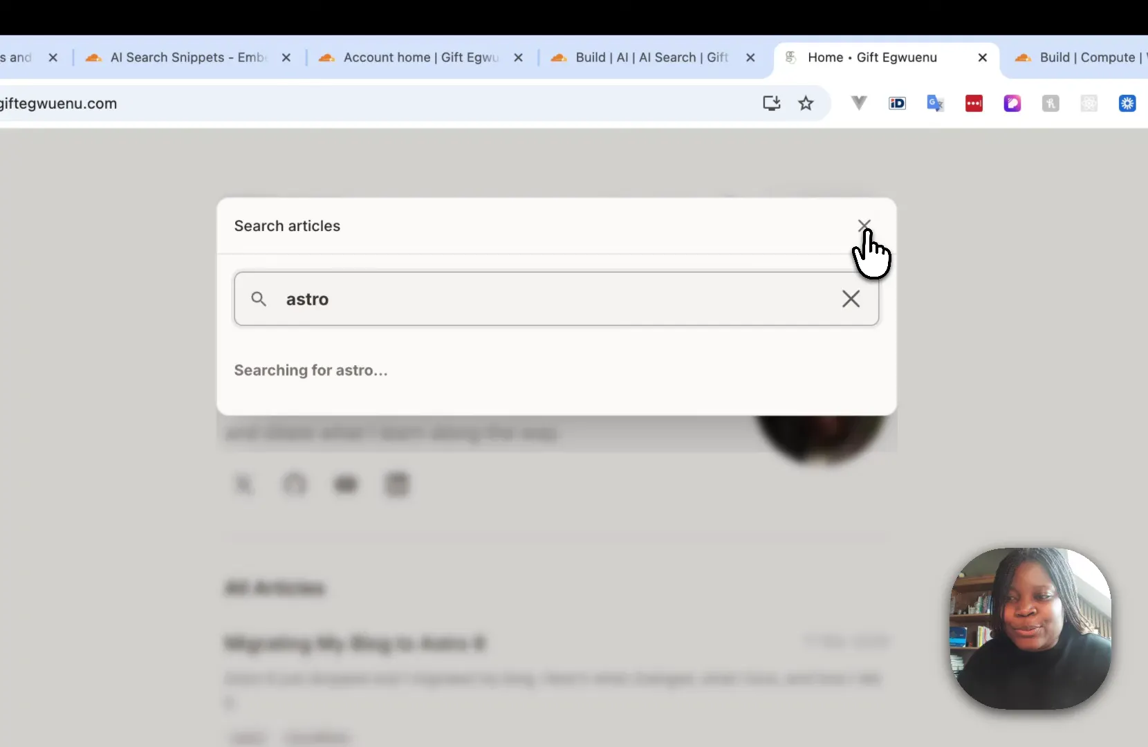 Cloudflare AI Search dashboard setup wizard showing data source selection with R2 Bucket, Website, and D1 Database options