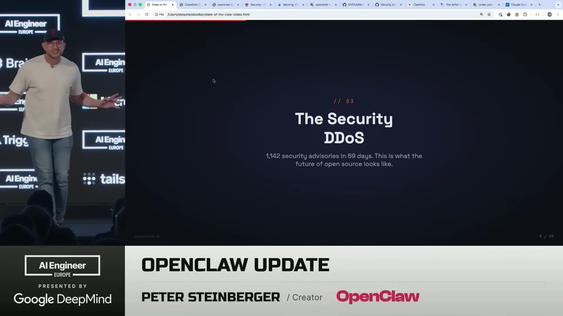 Chart showing security advisories and vulnerability volumes for OpenClaw