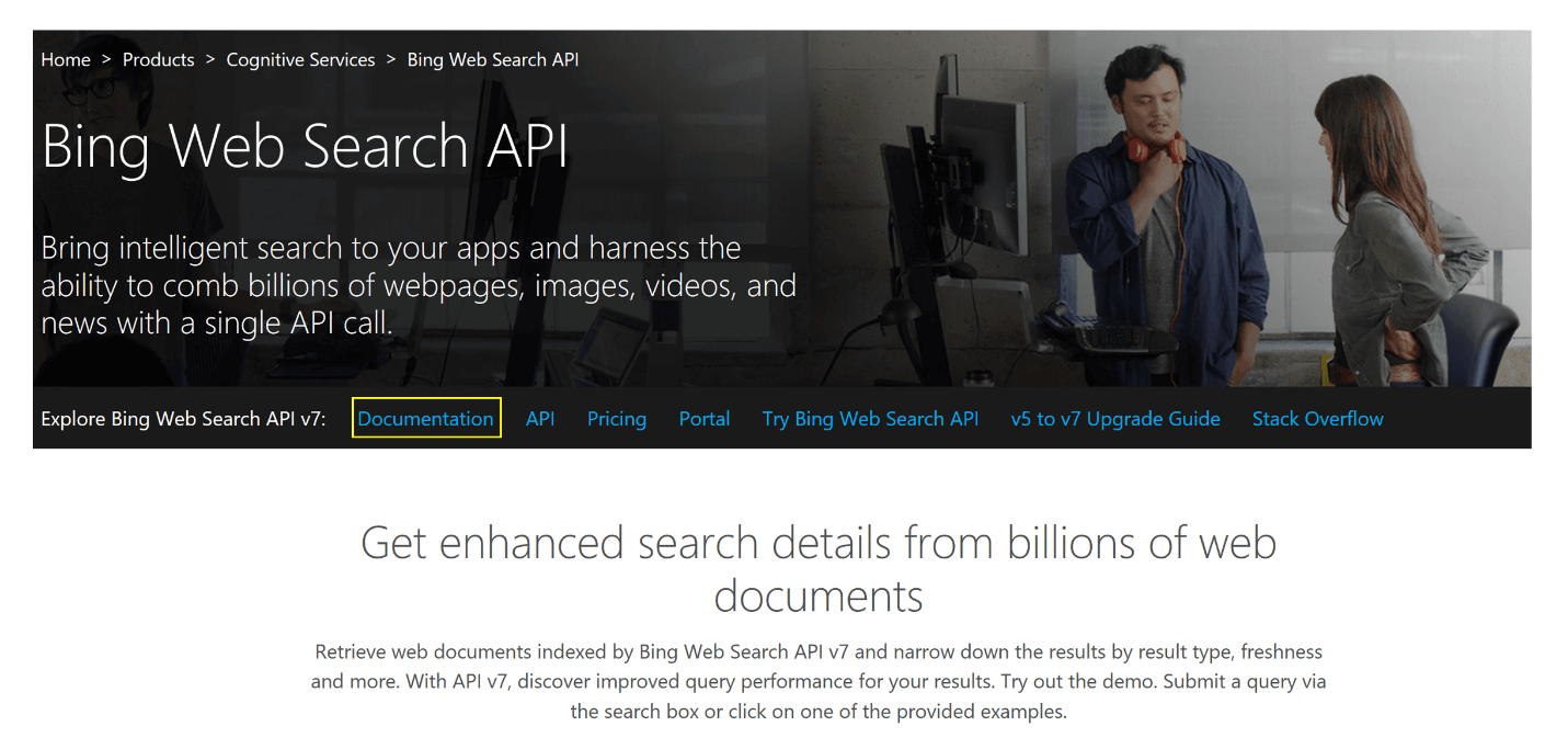 Bing Web Search API for enterprise applications