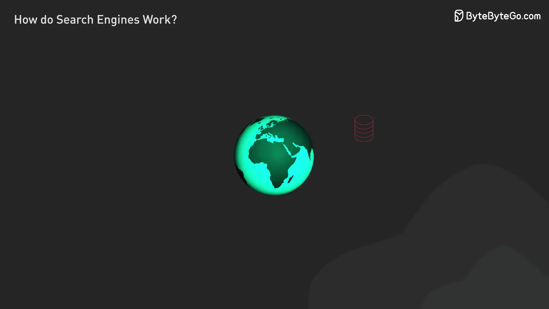 Distributed database cluster on a globe showing search index replication across a single data center