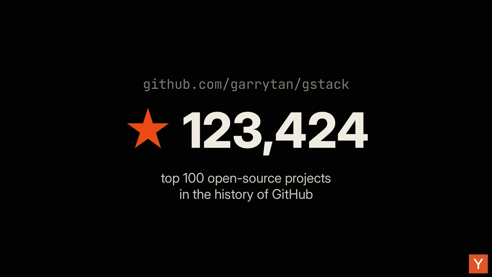 gstack GitHub repository at 123,424 stars, ranking in the top 100 open-source projects in GitHub history